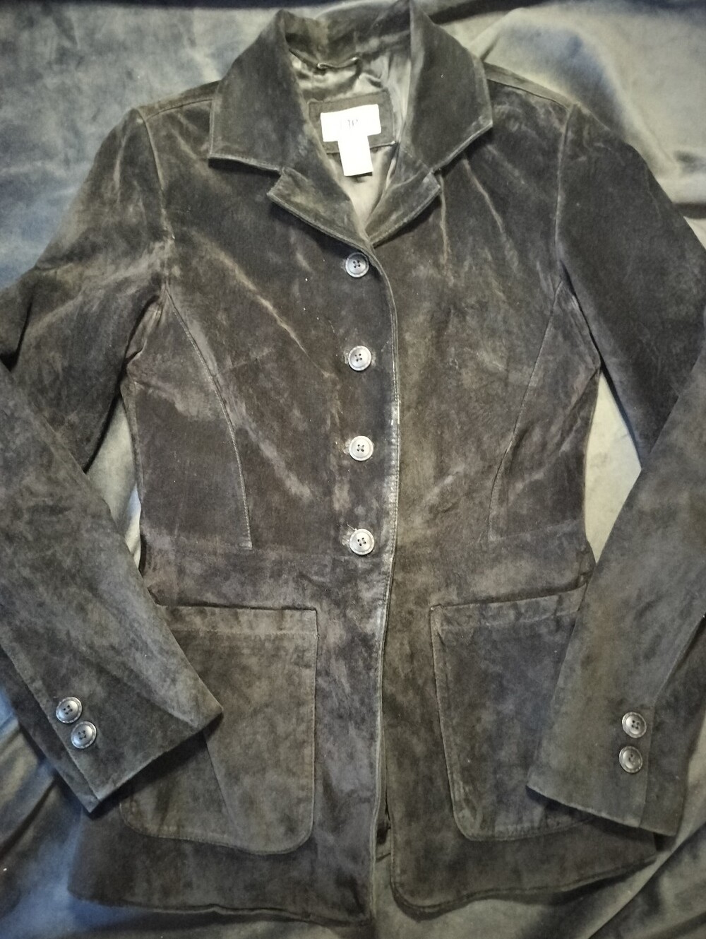 Vintage bp. Black Genuine Suede Button Down Blazer Jacket Pockets Y2k - Small/XS